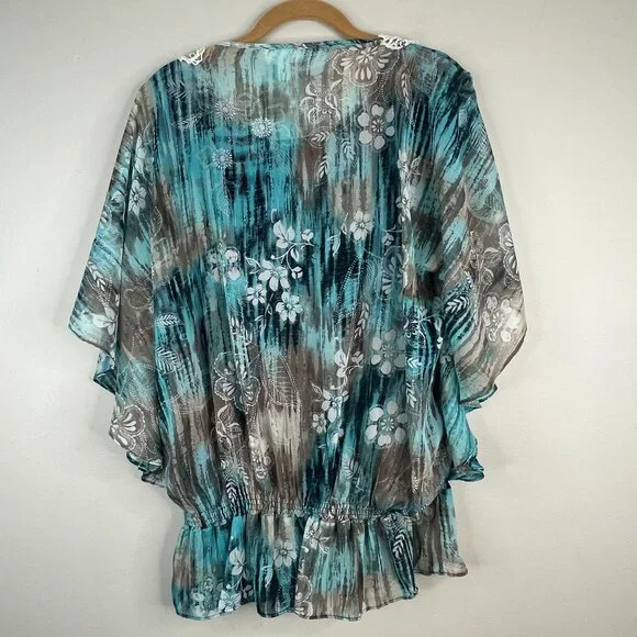 Vintage Boho Lace Trim Top Womens 18 20 Peplum Floral Feminine Flutter Sleeve - Picture 13 of 16